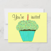 1st Birthday Green Cupcake Invitation CUSTOMIZE Kaart (Voorkant)