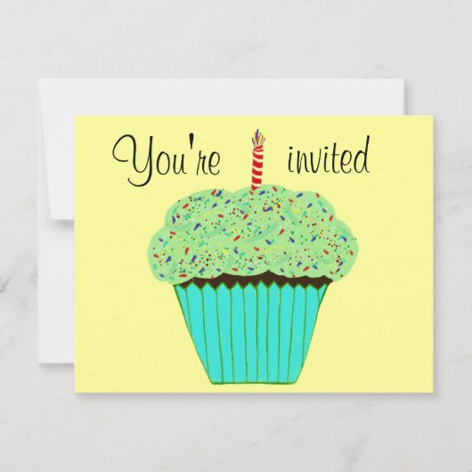 1st Birthday Green Cupcake Invitation CUSTOMIZE Kaart (Voorkant)