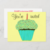 1st Birthday Green Cupcake Invitation CUSTOMIZE Kaart (Voorkant / Achterkant)