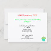 1st Birthday Green Cupcake Invitation CUSTOMIZE Kaart (Achterkant)