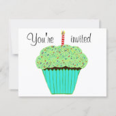 1st Birthday Green Cupcake Invitation CUSTOMIZE Kaart (Voorkant)