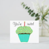 1st Birthday Green Cupcake Invitation CUSTOMIZE Kaart (Staand voorkant)
