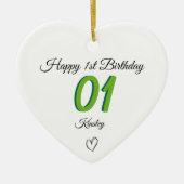 1st Birthday green Shadow Monogram heart baby Keramisch Ornament (Voorkant)