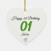 1st Birthday green Shadow Monogram heart baby Keramisch Ornament (Achterkant)