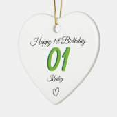 1st Birthday green Shadow Monogram heart baby Keramisch Ornament (Links)