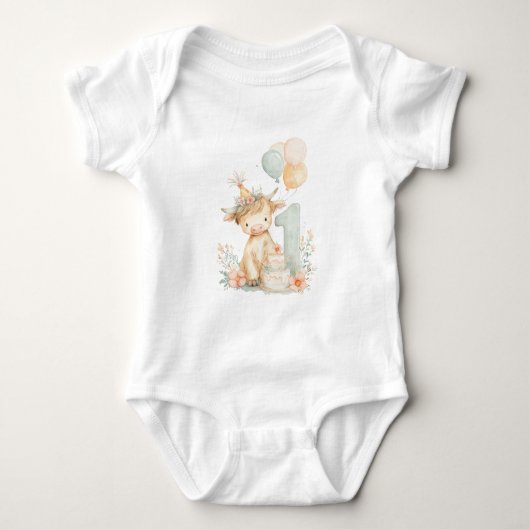1st birthday highland cow romper (Voorkant)