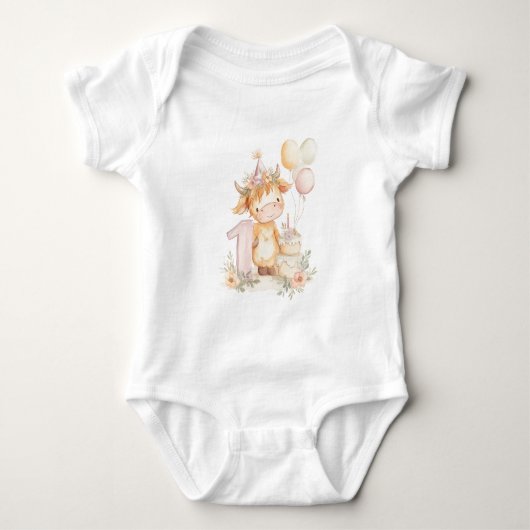 1st birthday highland cow romper (Voorkant)