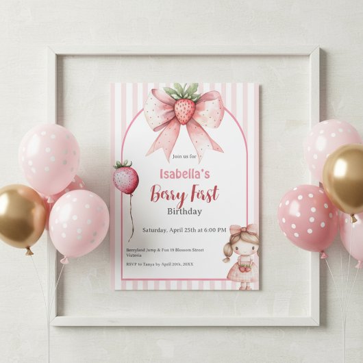 1st Birthday Invitation Berry First Strawberry Kaart