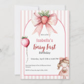 1st Birthday Invitation Berry First Strawberry Kaart (Voorkant)