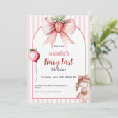 1st Birthday Invitation Berry First Strawberry Kaart (Staand voorkant)