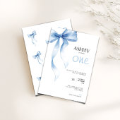 1st Birthday Invitation Blue Bow for Girls Kaart