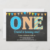 1st Birthday Invitation Boy Chalkboard Kaart (Voorkant)