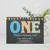 1st Birthday Invitation Boy Chalkboard Kaart (Staand voorkant)