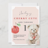1st Birthday Invitation Cherry Cute Teddy Theme Kaart (Voorkant)