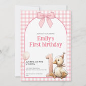 1st Birthday Invitation Gingham Duck Theme Kaart (Voorkant)