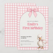 1st Birthday Invitation Gingham Duck Theme Kaart (Voorkant / Achterkant)