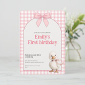 1st Birthday Invitation Gingham Duck Theme Kaart (Staand voorkant)