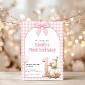 1st Birthday Invitation Gingham Duck Theme Kaart