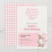 1st Birthday Invitation Gingham Duck Theme Kaart (Voorkant / Achterkant)