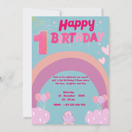 1st birthday invitation kaart (Voorkant)
