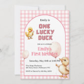 1st Birthday Invitation One Lucky Duck Theme Kaart (Voorkant)