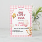 1st Birthday Invitation One Lucky Duck Theme Kaart (Staand voorkant)