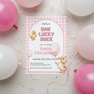 1st Birthday Invitation One Lucky Duck Theme Kaart