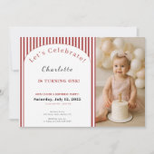 1st Birthday Invitation • Photo Template Red Strip Kaart (Voorkant)