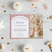 1st Birthday Invitation • Photo Template Red Strip Kaart