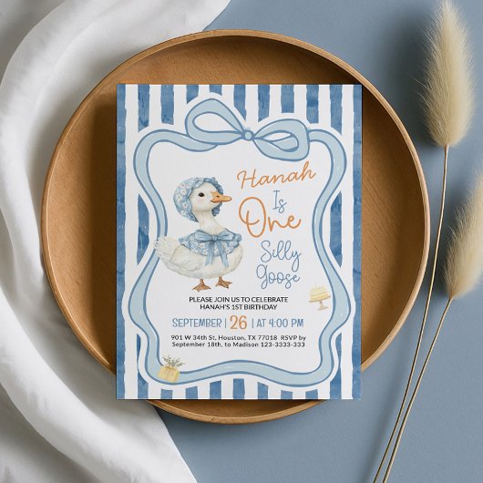1st Birthday Invitation, Silly Goose Birthday  Kaart