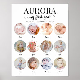1st Birthday My First Year Milestone Photo Collage Poster