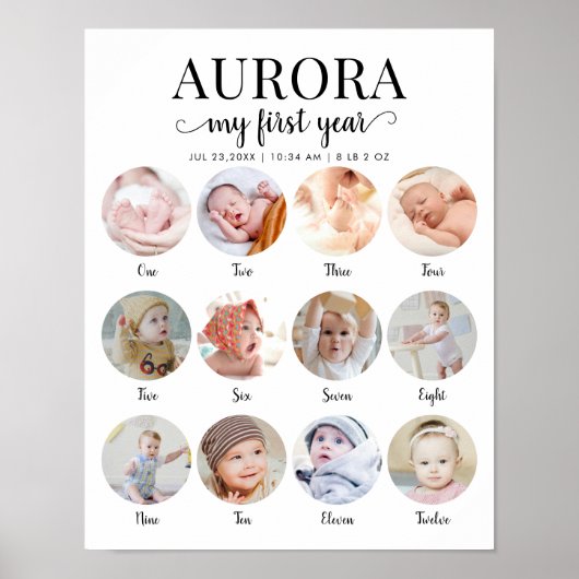 1st Birthday My First Year Milestone Photo Collage Poster (Voorkant)