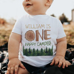 1st Birthday Name Waterverf One Happy Camper<br><div class="desc">schattige en unieke waterverf houten één- één gelukkige camper bos op de eerste verjaardag van de baby t-shirt.</div>