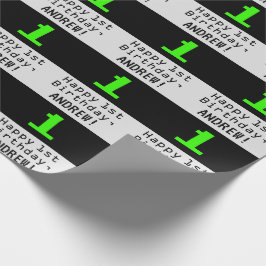 1st Birthday - Nerdy / Geeky Style "1" en Naam Cadeaupapier