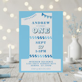 1st Birthday Party Boys Blue One Kaart