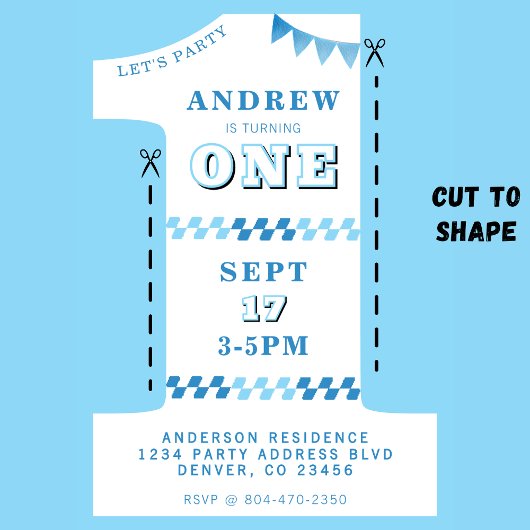 1st Birthday Party Boys Blue One Kaart