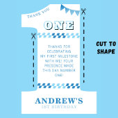 1st Birthday Party Boys Blue One Photo Bedankkaart