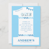 1st Birthday Party Boys Blue One Photo Bedankkaart (Voorkant)