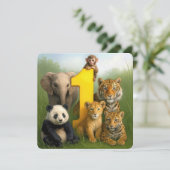 1st Birthday Party Wildlife Animal Babies Kaart (Staand voorkant)