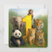 1st Birthday Party Wildlife Animal Babies Kaart (Voorkant)