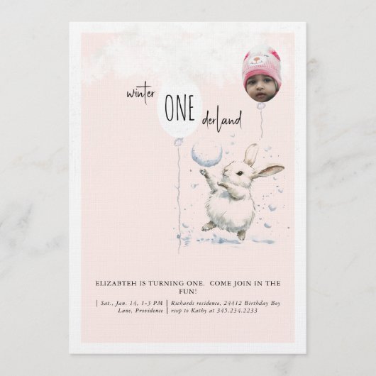 1st Birthday Photo Winter Wonderland Birthday  Kaart (Voorkant)