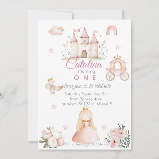 1st Birthday Princess Girl Invitation Kaart (Voorkant)