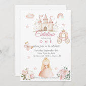1st Birthday Princess Girl Invitation Kaart (Voorkant / Achterkant)