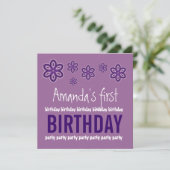 1st Birthday Purple Flowers Custom Name Sjabloon Kaart (Staand voorkant)