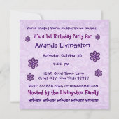 1st Birthday Purple Flowers Custom Name Sjabloon Kaart (Achterkant)