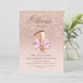 1st Birthday Rose Pink Gold  Bow Birthday Party  Kaart (Staand voorkant)