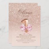 1st Birthday Rose Pink Gold  Bow Birthday Party  Kaart (Voorkant / Achterkant)