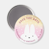 1st Birthday Save The Date Winter Bunny Pink Gold Magneet (Voorkant / Achterkant)