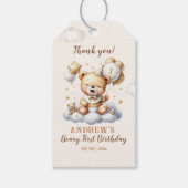 1st Birthday Teddy Bear with Brown Balloons Cadeaulabel (Voorkant)