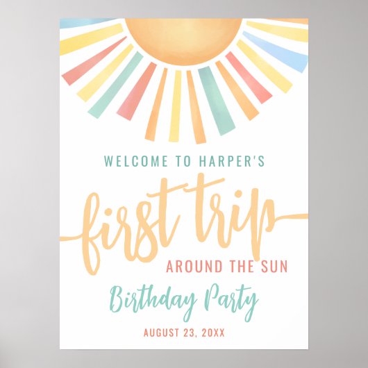 1st Birthday Trip Around The Sun Welcome Sign Poster (Voorkant)